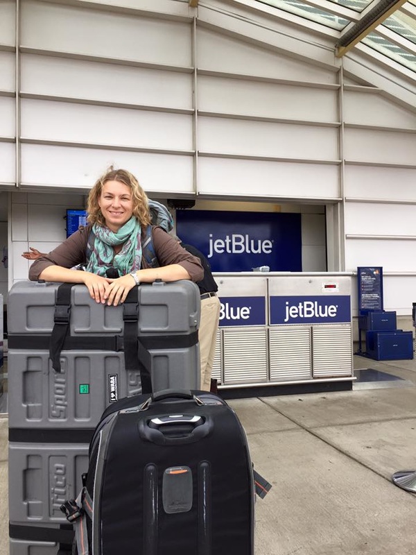 Natalie with Biking Case Packed for Travel